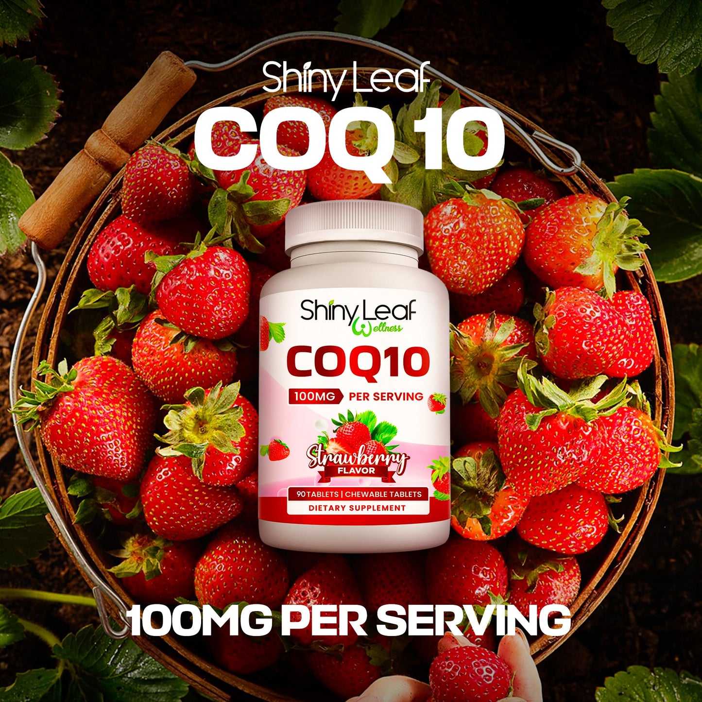 Shiny Leaf CoQ10 100mg Chewable β Heart Health & Energy, 90 Tabs, Made in USA