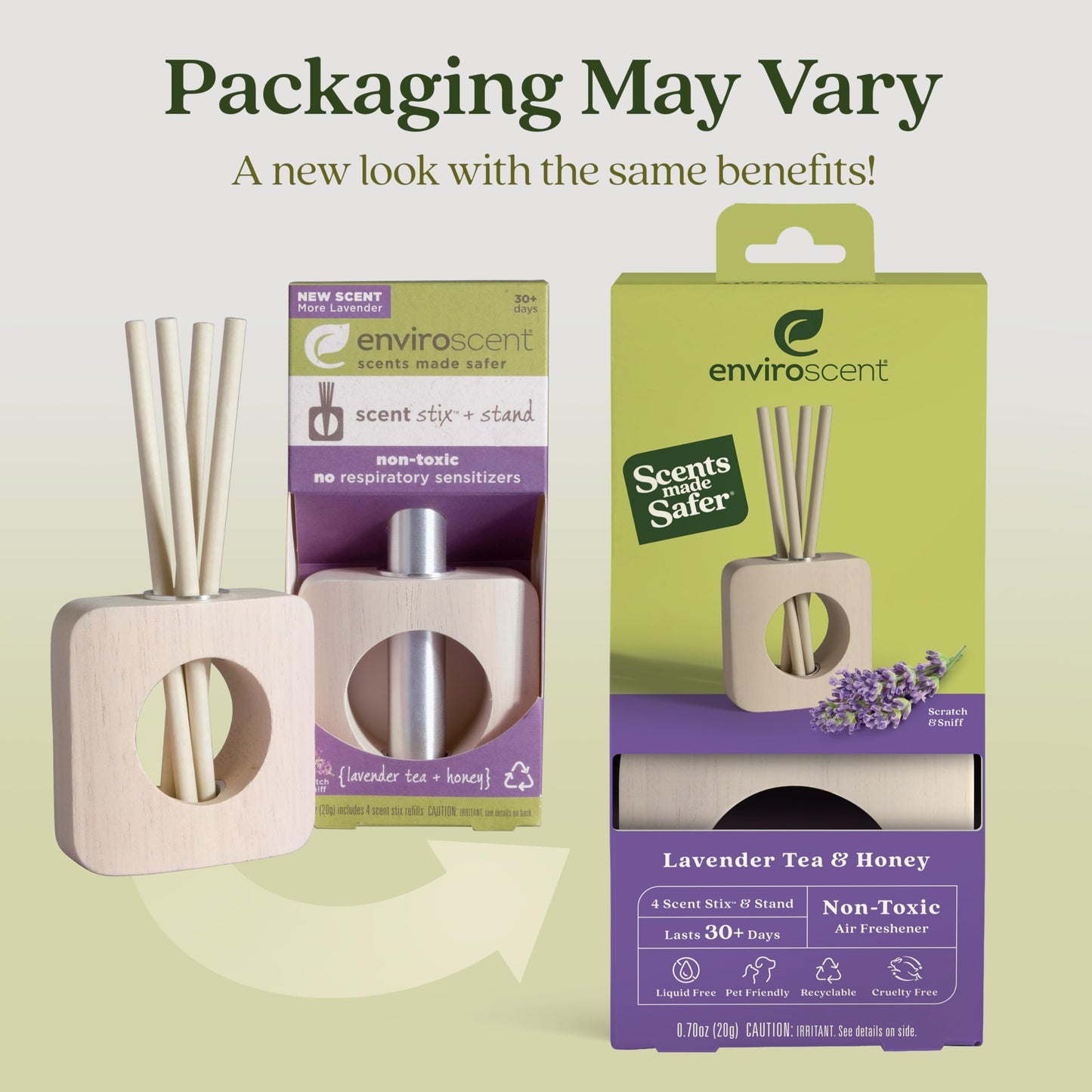 Enviroscent Non-Toxic Air Freshener for Home | Liquid-Free Diffuser | 30+ Day Fragrance Kit (Mango Wood Stand & Scent Stix Refills Lavender Tea & Honey)