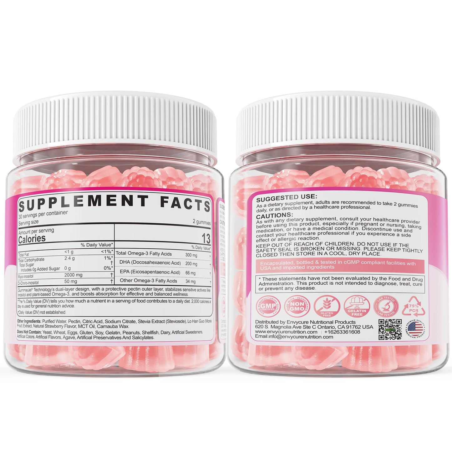 EnvyCure Inositol + Omega-3 Gummies for Women – Hormonal Balance & Cycle Health (40:1) – Vegan Sugar-Free, 60 Ct