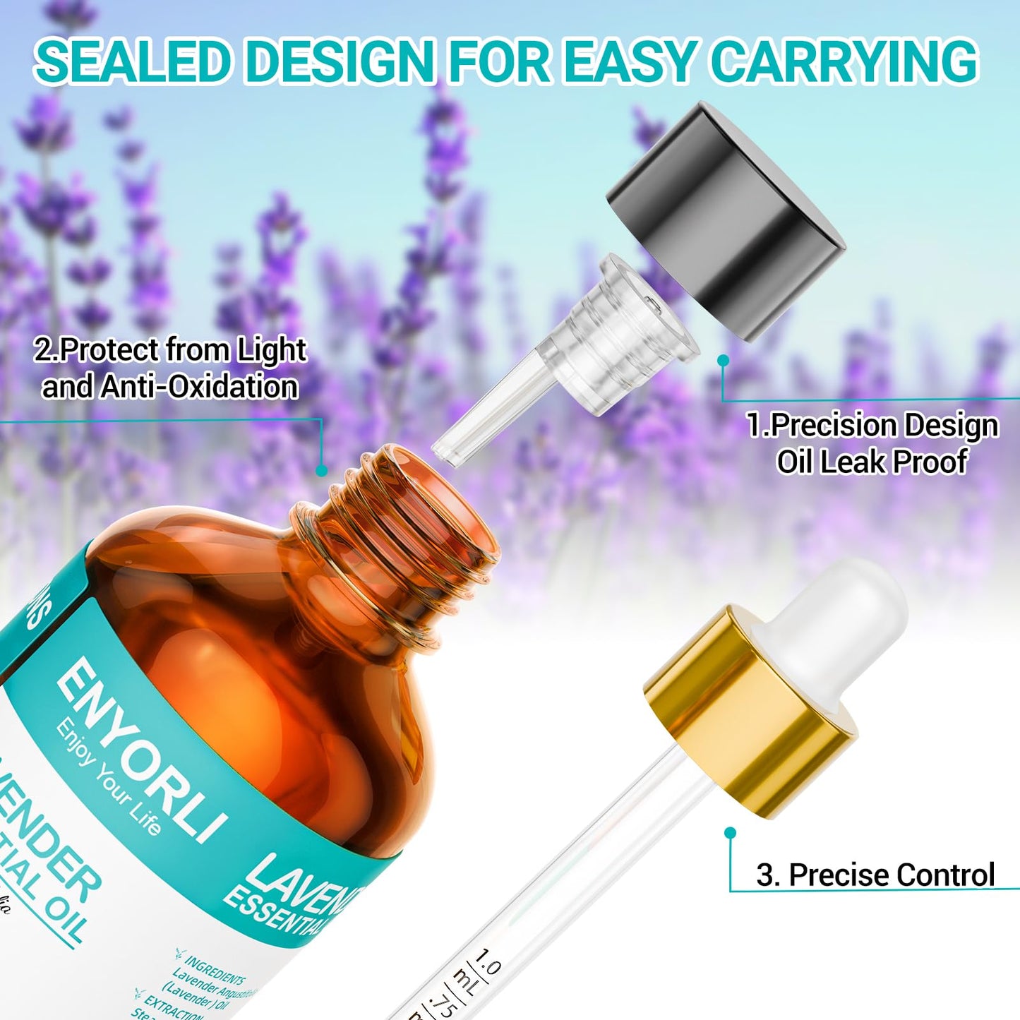ENYORLI Lavender Essential Oil 3.38 fl oz β 100% Natural for Aromatherapy, Diffuser, Massage, Hair & Skin Care, Sleep & DIY Candles