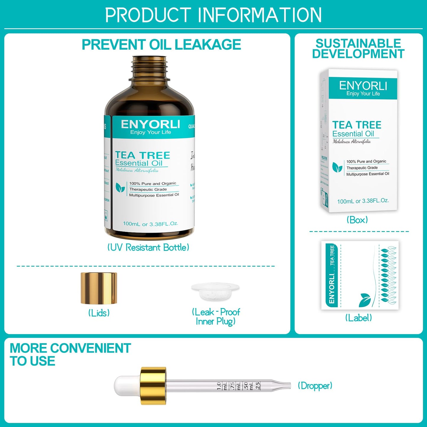 ENYORLI Tea Tree Oil 3.38 fl oz โ 100% Natural Therapeutic Grade