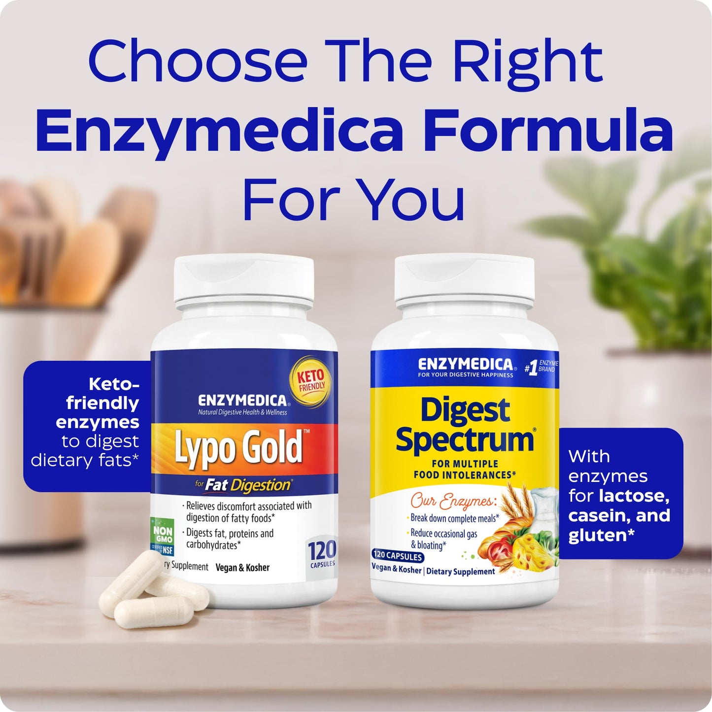 Enzymedica Lypo Gold | High Potency Lipase Digestive Enzymes for Fat Digestion | Keto-Friendly, Vegan | 60 Capsules