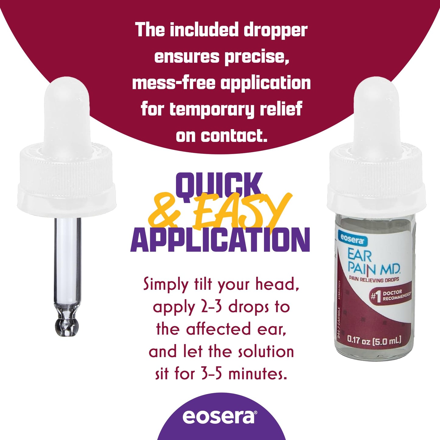 Eosera Ear Pain MD 4% Lidocaine Ear Drops โ Maximum Strength Earache Relief for Adults & Kids (5 mL) | Earwax MD