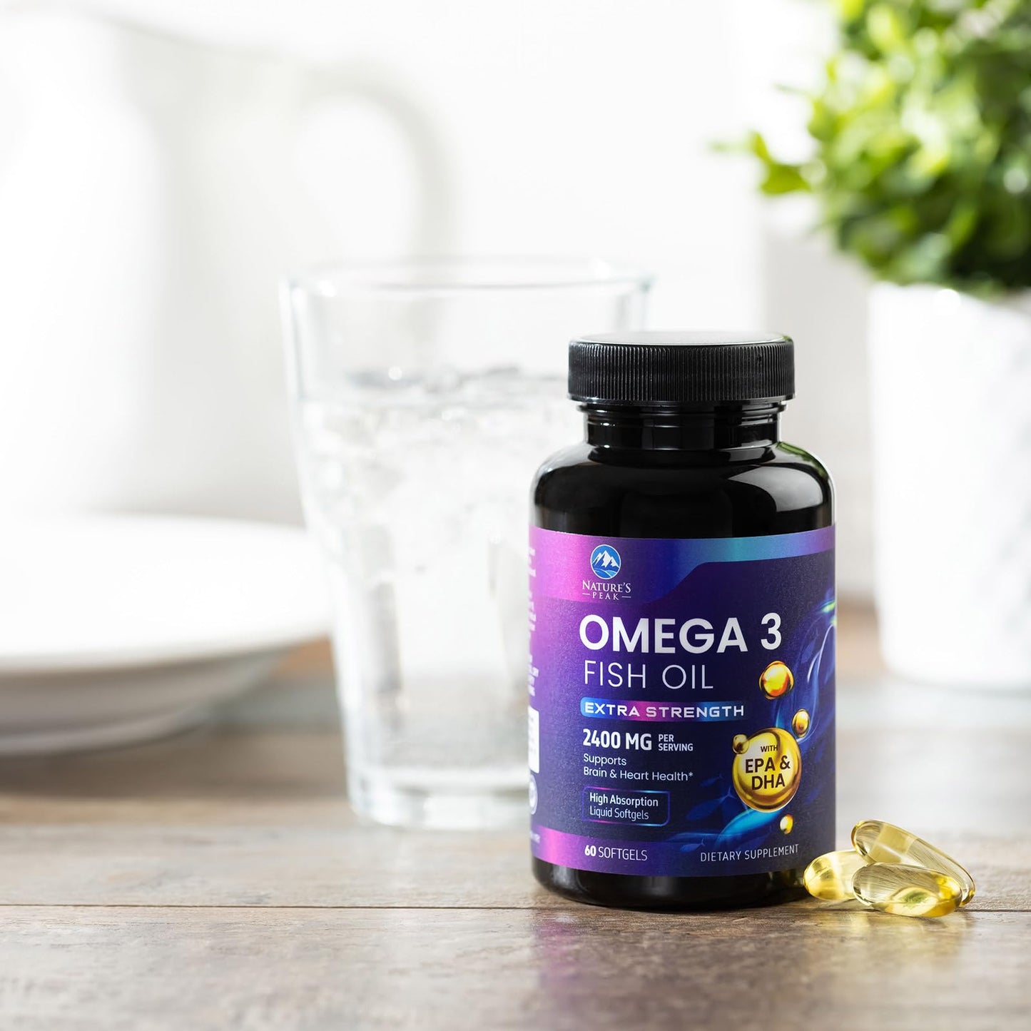 Omega-3 Fish Oil 2400 mg โ Triple Strength EPA & DHA Softgels, Sustainably Sourced, 60 Softgels