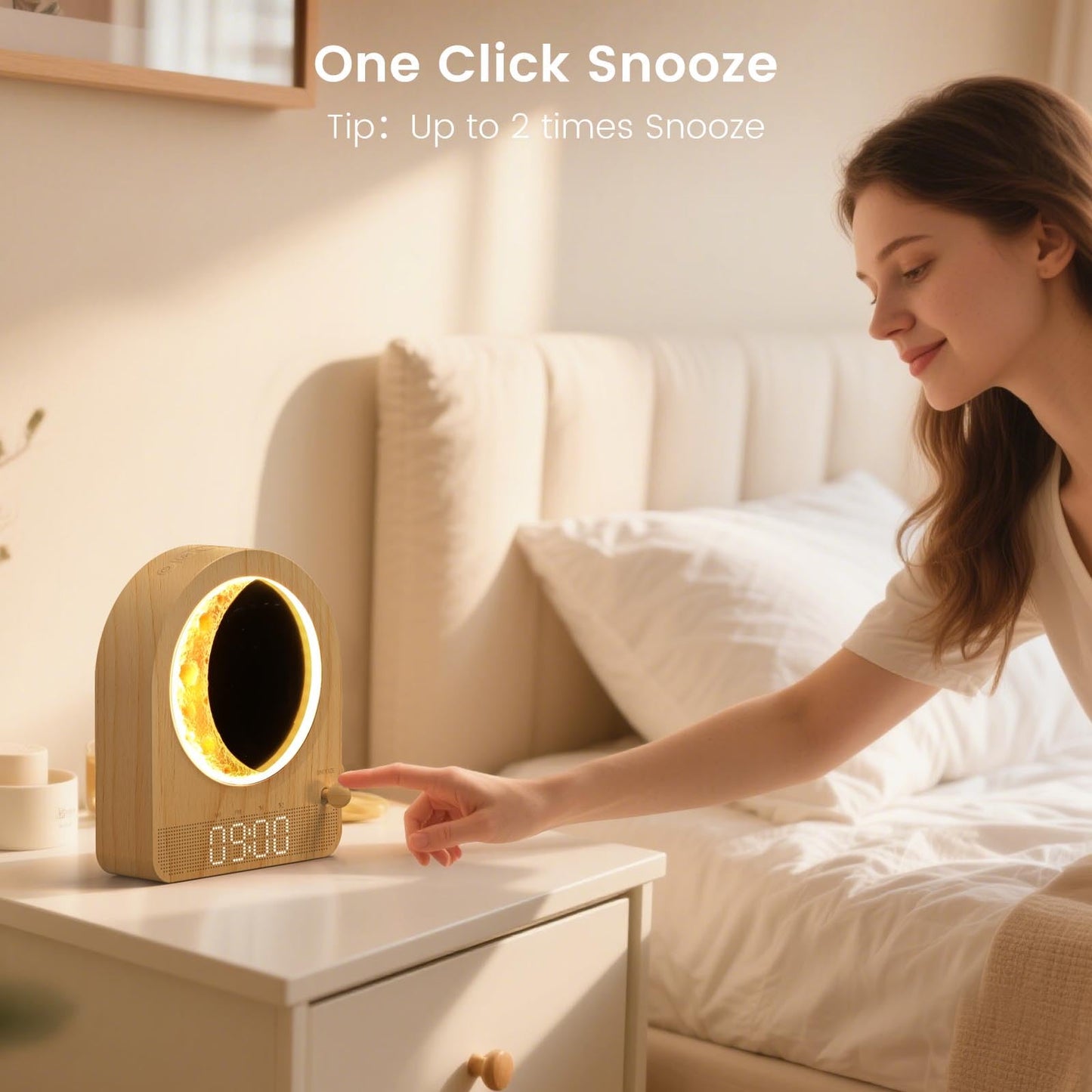 Epochleno Sunrise Alarm Clock with White Noise and Meteor Moonlight โ 10 Soothing Sounds, Dual Alarms, 30/60/90min Timer