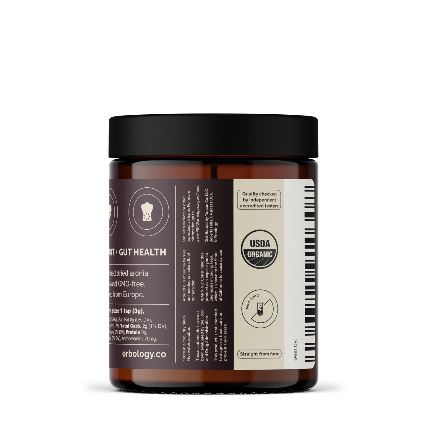Erbology Organic Aronia Berry Powder 3.2 oz โ 30 Servings | Skin Health & Anthocyanins