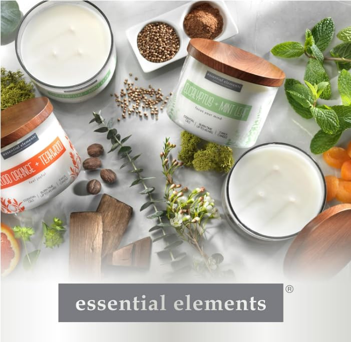 Essential Elements by Candle-lite โ Eucalyptus & Mint Leaf Scented Candle, 14.75 oz, 3-Wick, 45 Hr Burn Time, Off-White