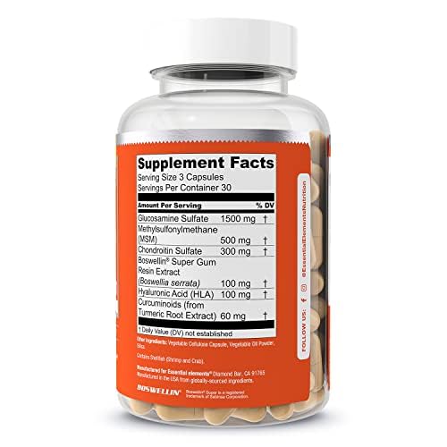 Essential Elements Glucosamine Chondroitin MSM Boswellia โ Joint Support, 90 Capsules
