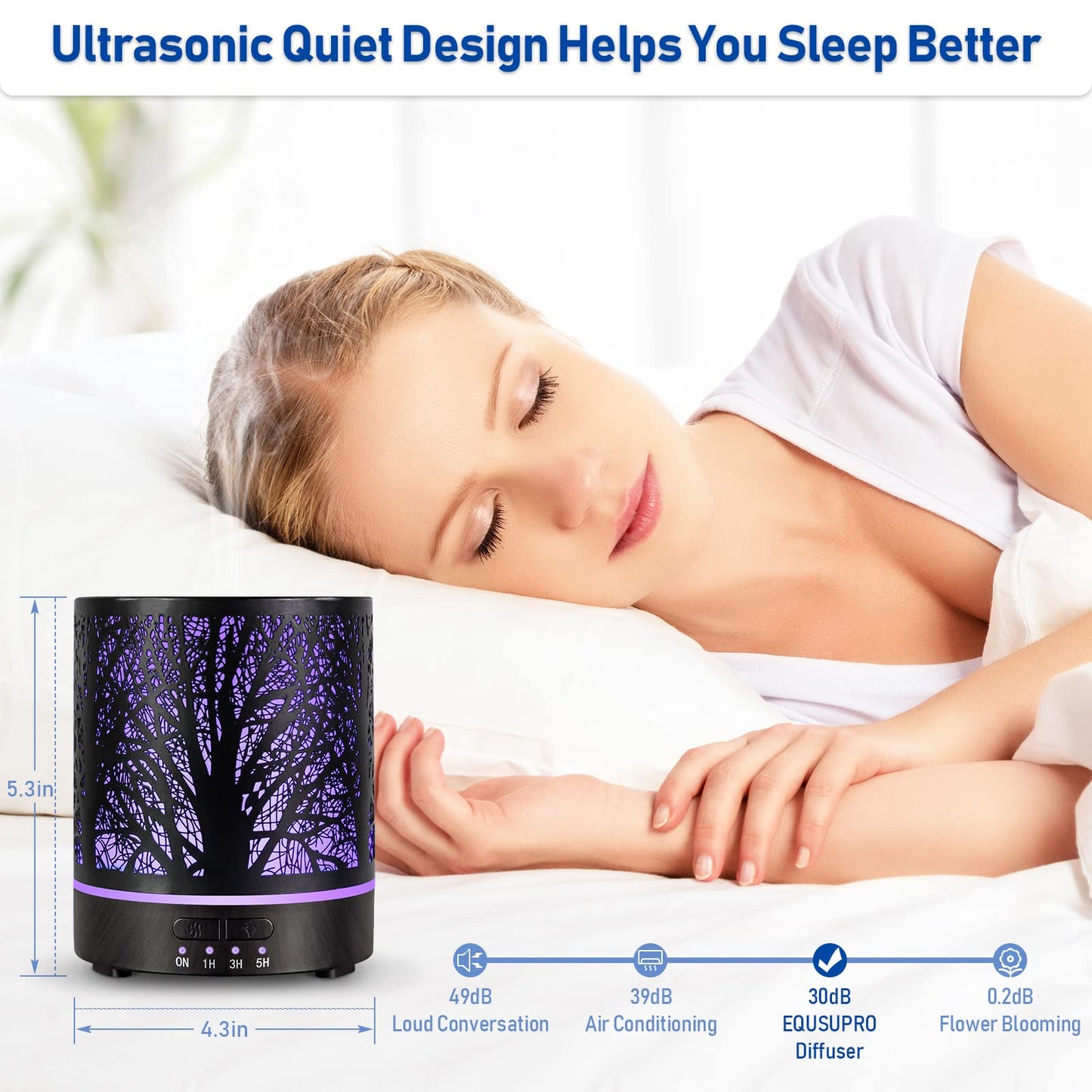 Essential Oil Diffuser 300ml โ Ultrasonic Metal Diffuser with 4 Timers & 7-Color Night Light