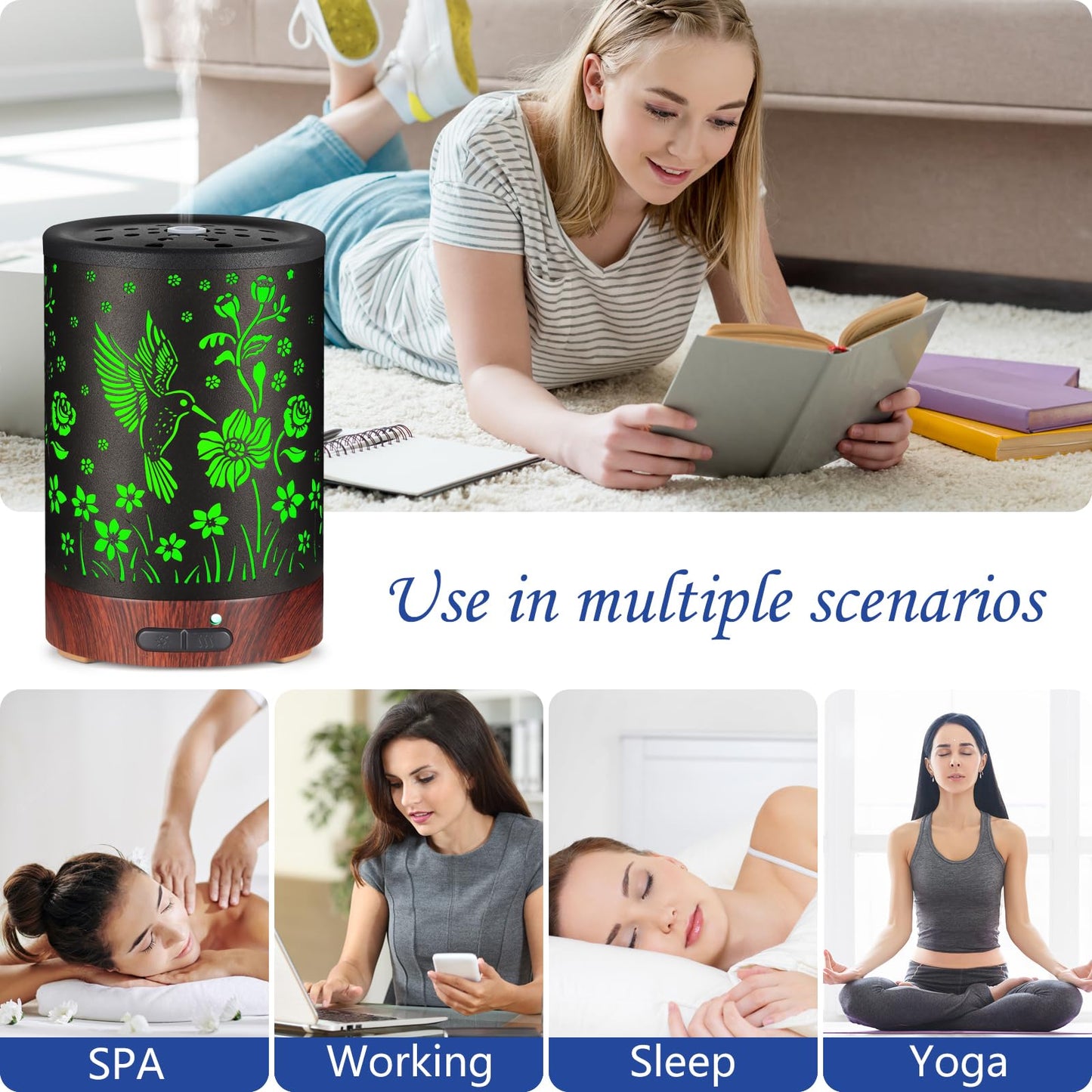 Essential Oil Diffuser with 7 Color Lights โ Auto-Off, Cool Mist Humidifier | Home & Office | Hummingbird