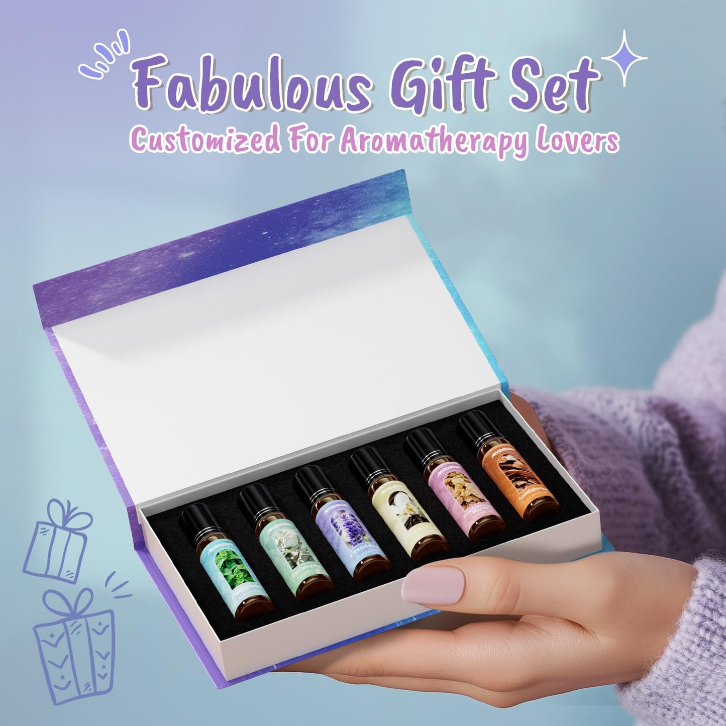 Essential Oils Roll-On Gift Set | Natural Aromatherapy Oils for Body, Skin & Massage