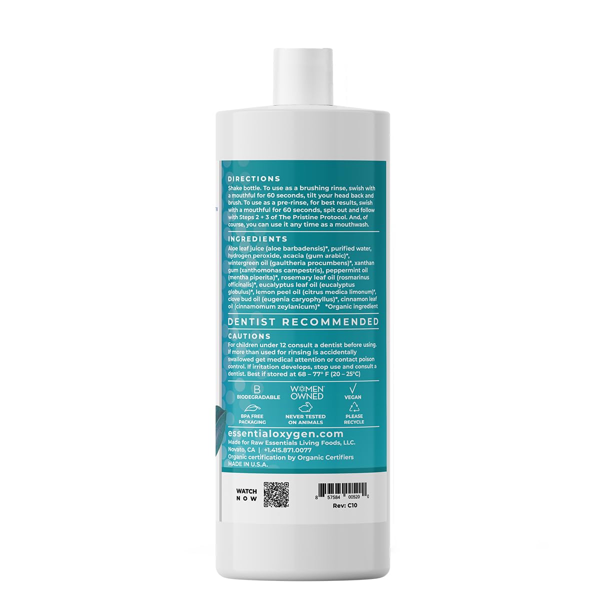 Essential Oxygen Brushing Rinse โ Organic Alcohol-Free Mouthwash 32 oz Wintergreen