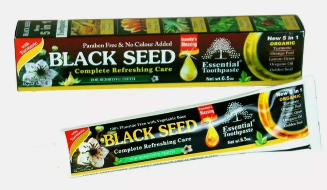 Essential Palace Organic Black Seed Toothpaste โ 100% Fluoride Free, Vegetable Base (3-Pack) 6.5oz for Sensitive Teeth