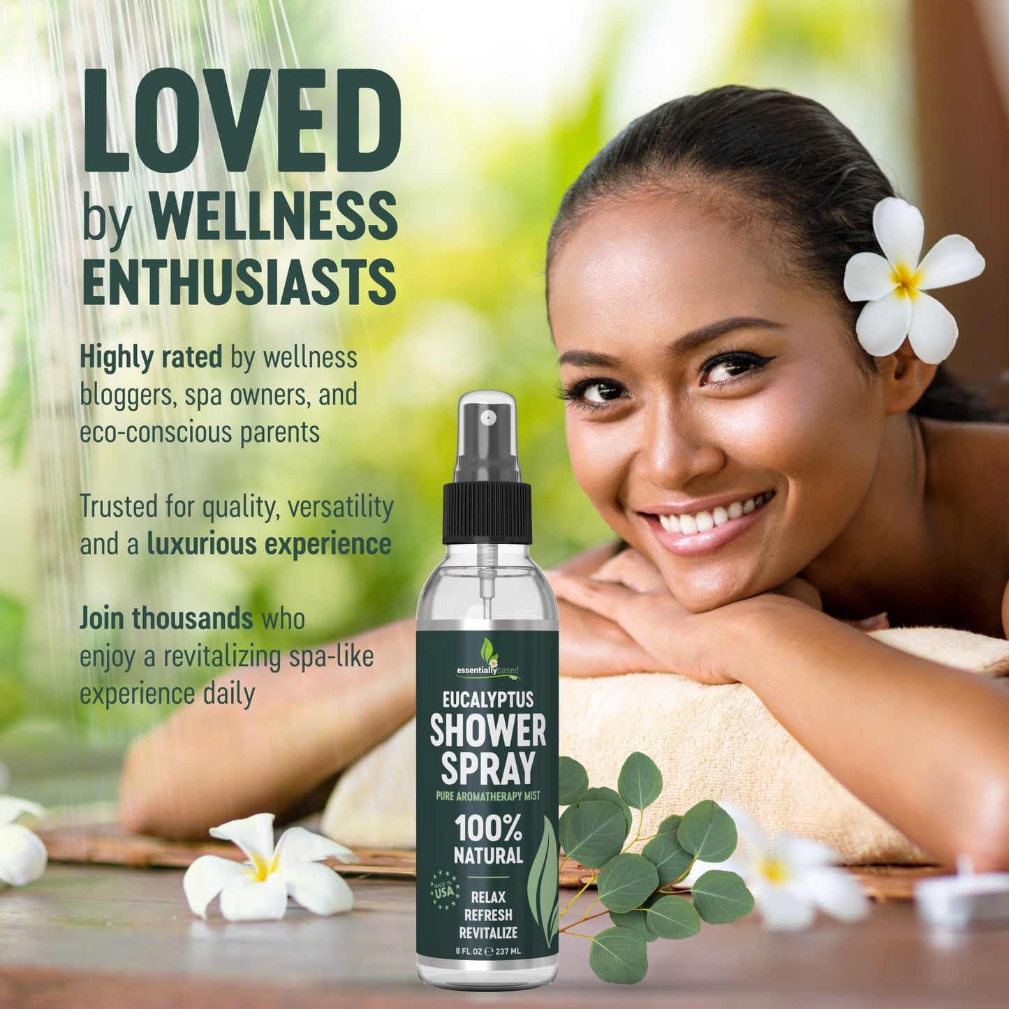 EssentiallyBased Eucalyptus Shower Spray 8oz โ 100% Pure Organic