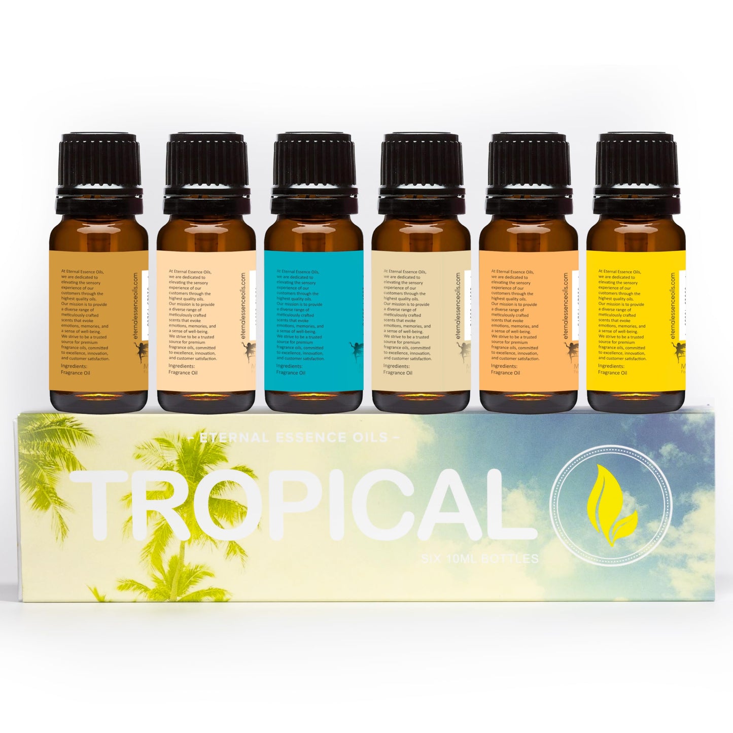 Eternal Essence Oils Tropical Set โ 6 x 10ml Fragrance Oils (Coconut Cream, Bay Rum, Pina Colada, Tahitian Vanilla, Ocean Breeze, Pineapple)