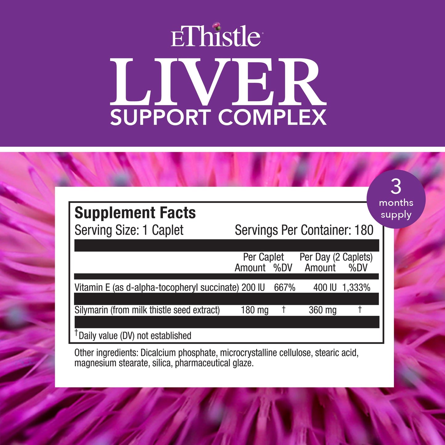 EThistle Liver Wellness โ Milk Thistle & Vitamin E Liver Health Formula, Caplets 180 Count