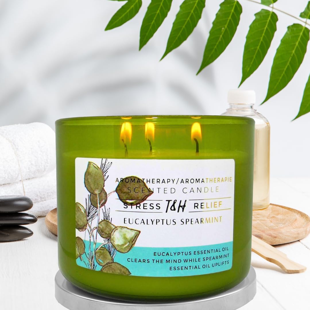 Eucalyptus Spearmint 3-Wick Soy Candle โ 15.8 oz Aromatherapy Candle