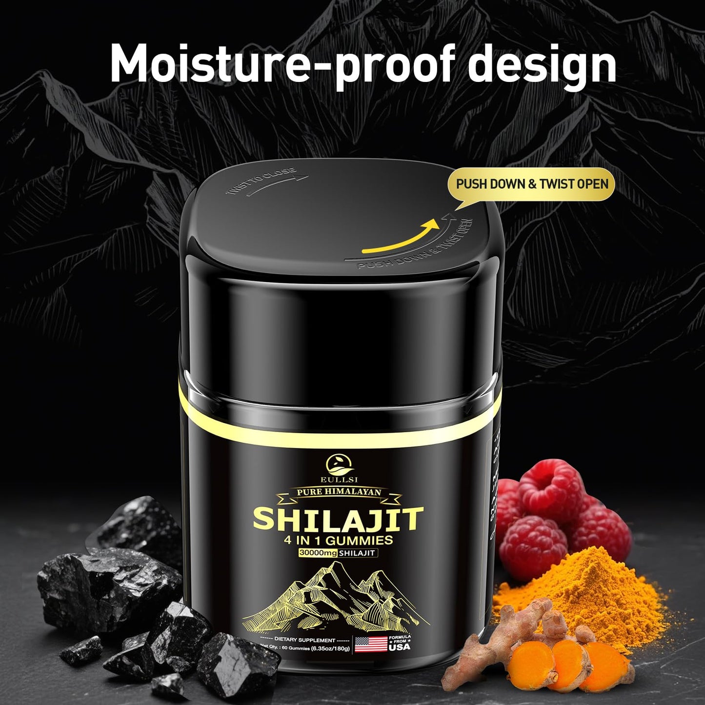 Eullsi Shilajit Gummies + Ashwagandha β 60 Count, Vegan & Non-GMO