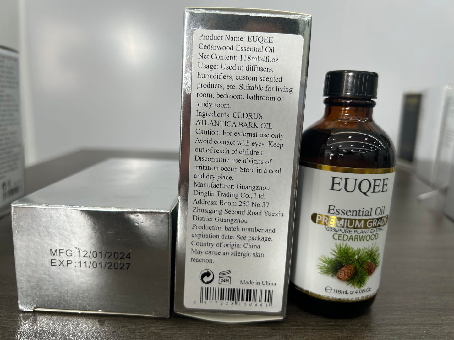 EUQEE Cedarwood Essential Oil 118mL โ Pure Cedarwood Oil for Diffusers & Humidifiers | Glass Dropper
