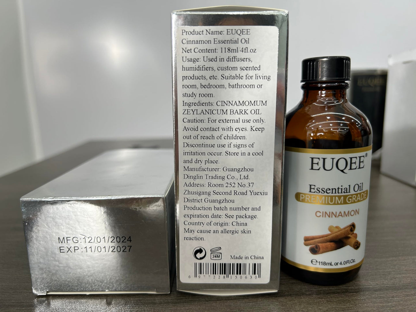 EUQEE Cinnamon Essential Oil 118ml โ Pure Essential Oil for Diffuser, Aromatherapy & DIY Projects (4 Fl Oz)