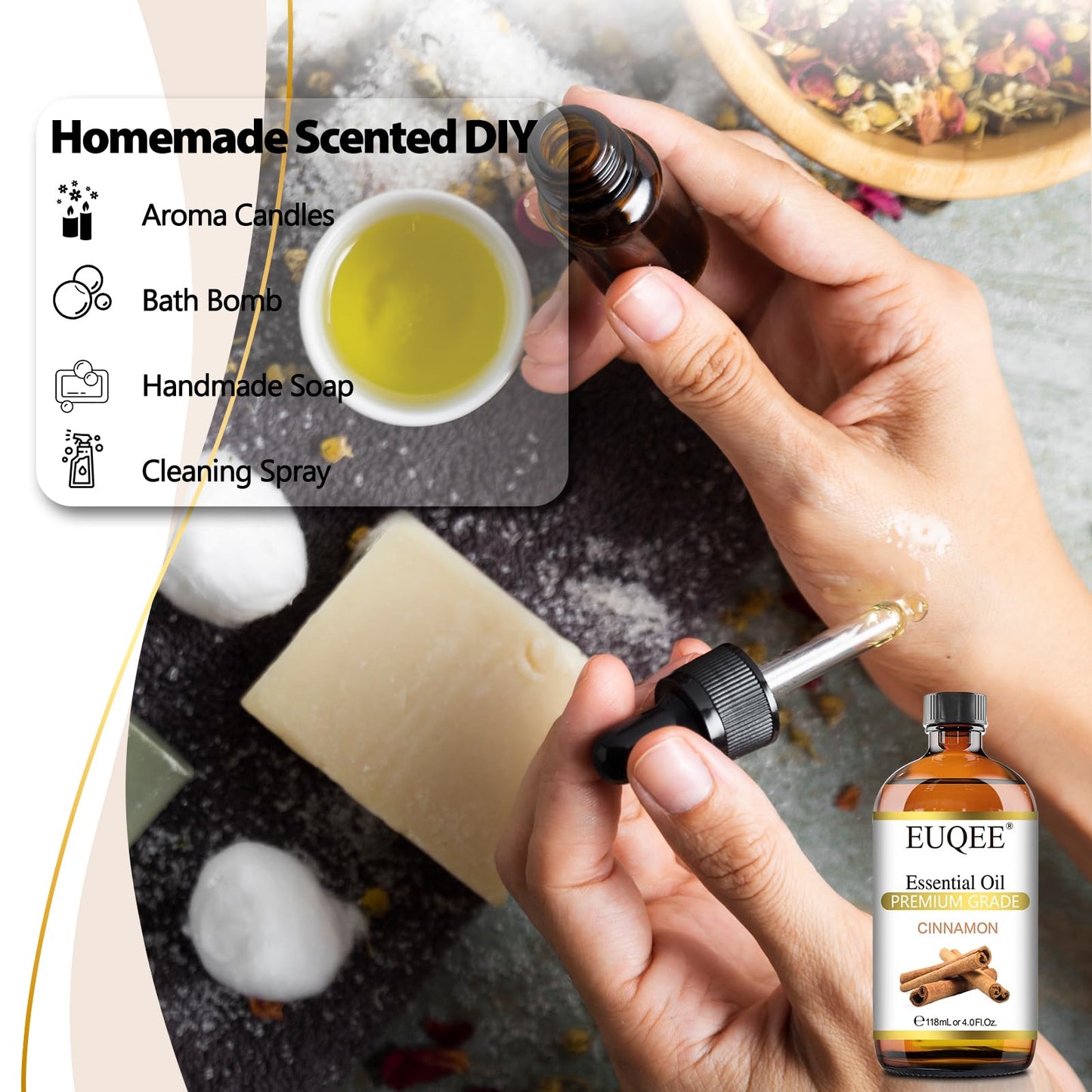 EUQEE Cinnamon Essential Oil 118ml (4 Fl Oz) โ Diffuser, Aromatherapy, DIY Soap & Candle Making