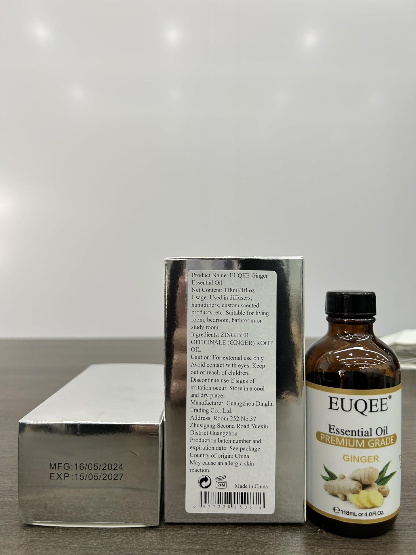 EUQEE Ginger Essential Oil 118mL โ Pure Ginger Oil in Amber Bottle with Glass Dropper