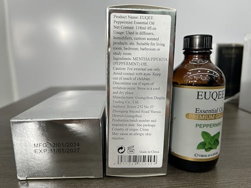 EUQEE Peppermint Essential Oil 118 ml โ Pure Peppermint Oil with Glass Dropper
