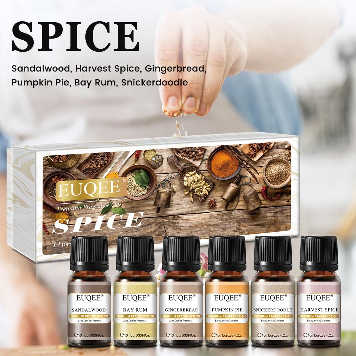EUQEE 6PCS Spice Autumn Fragrance Oils Set | 6x10ml for Candles & Diffusers