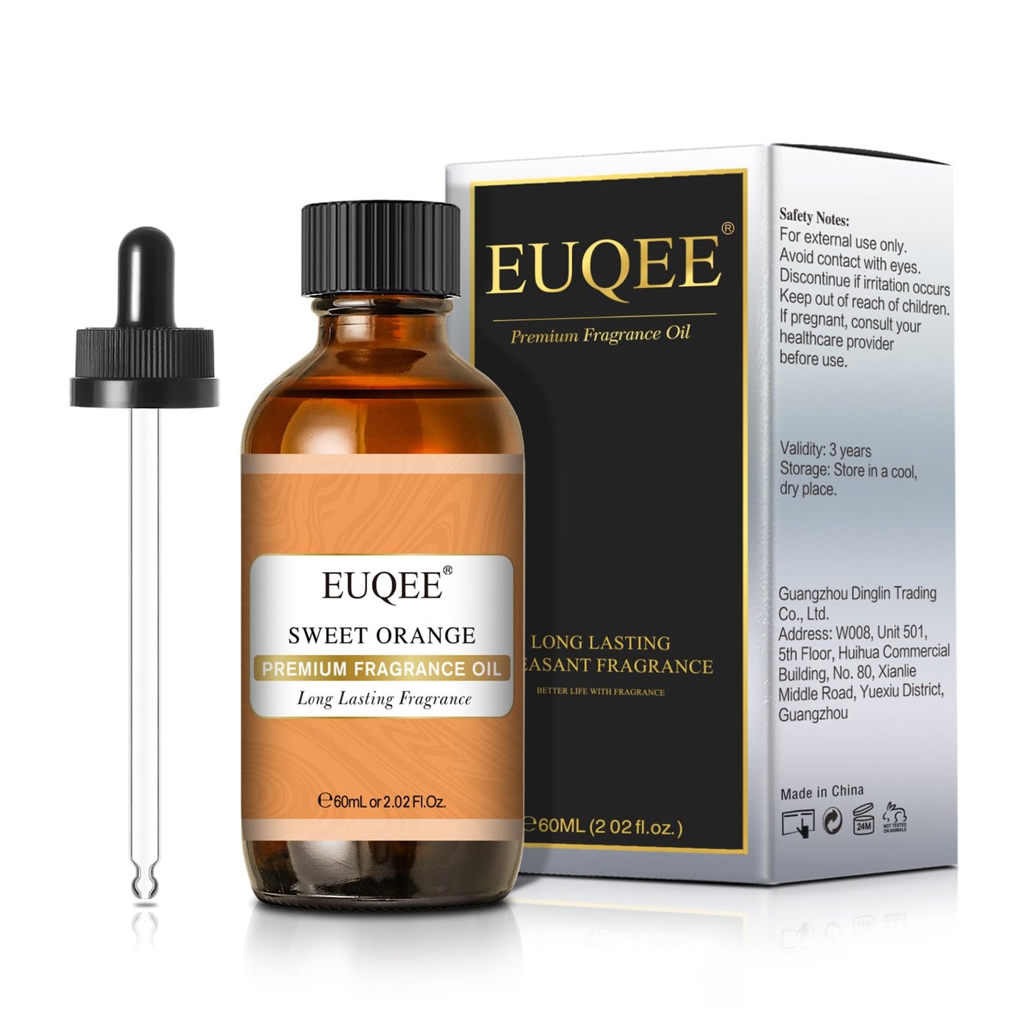 EUQEE Sweet Orange Fragrance Oil 60ml โ Glass Dropper for Diffusers, Candles & Soap
