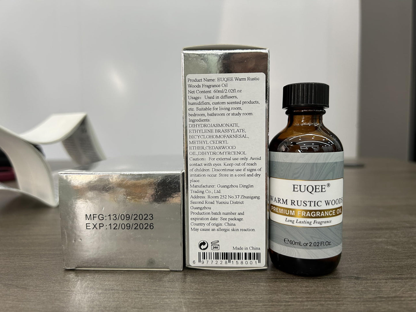 EUQEE Warm Rustic Woods Fragrance Oil โ Premium 60ml with Glass Dropper (Diffuser, Candle & DIY Soap)