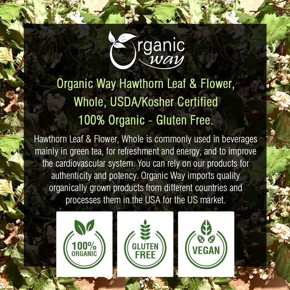 Organic Hawthorn Leaf & Flower Whole Tea (Crataegus monogyna) โ European Wild-Harvest, Organic, Kosher & USDA Certified