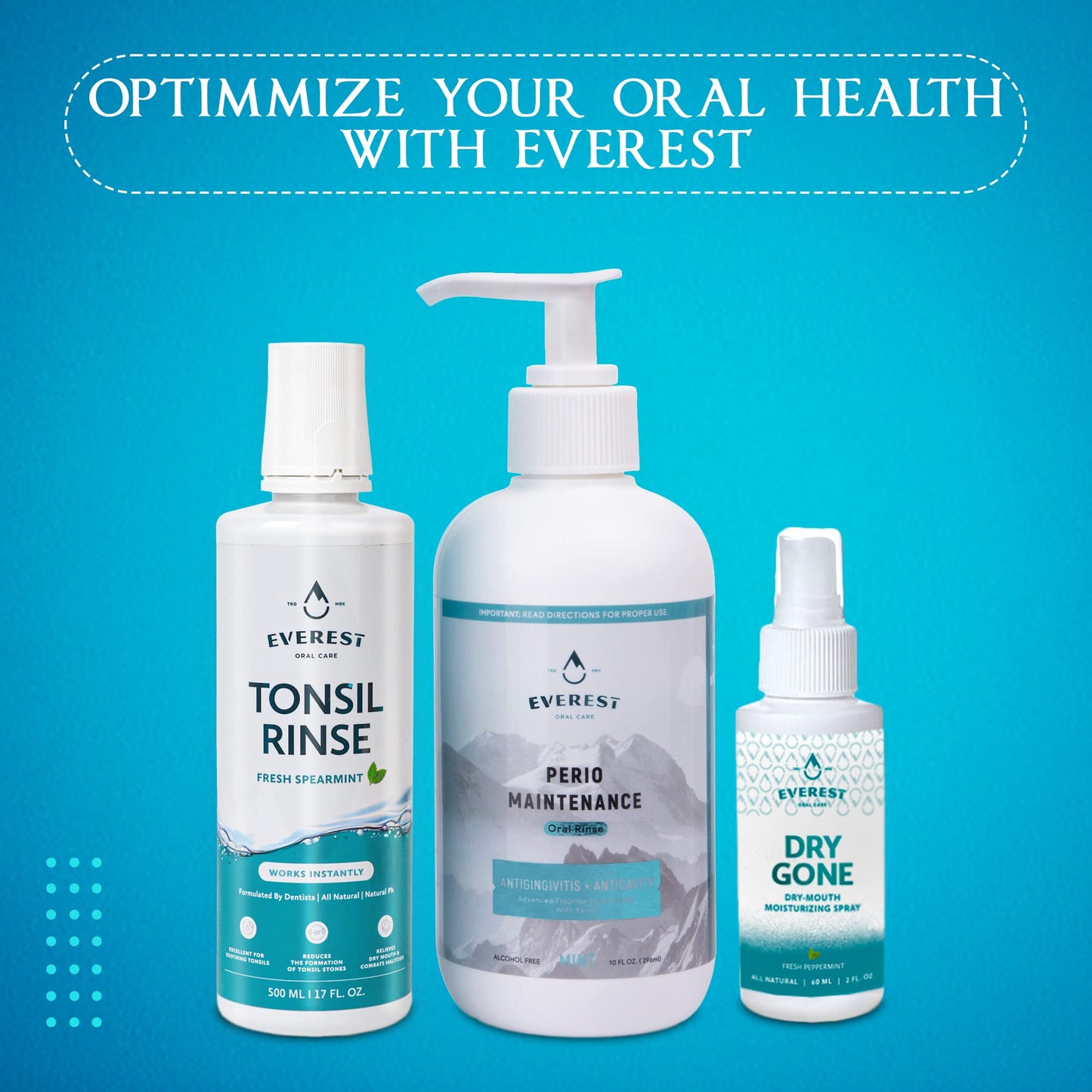 Everest Mouth Wash & Tonsil Stone Remover โ Alcohol-Free Spearmint, 17 oz (3 Pack)