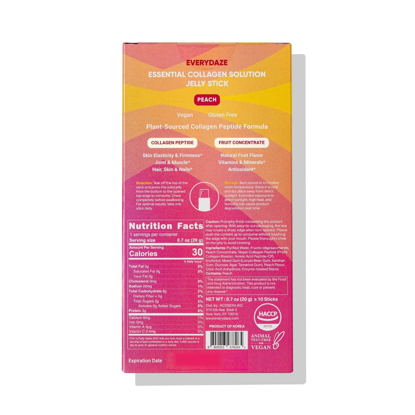 EVERYDAZE Essential Collagen Jelly Stick โ Peach, Vegan Peptide, 10-Pack