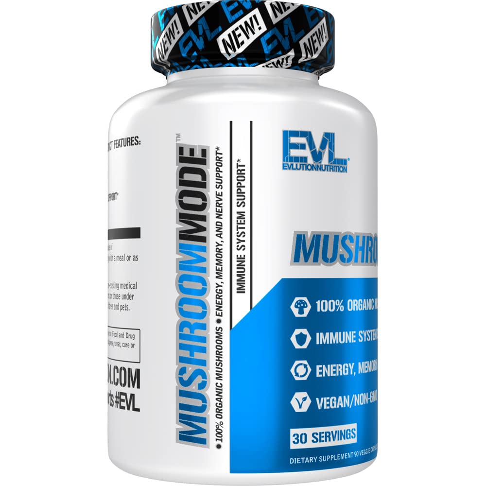 Evlution Vegan Organic Mushroom Capsules โ Lions Mane, Cordyceps & Reishi โ Nootropics Brain Support