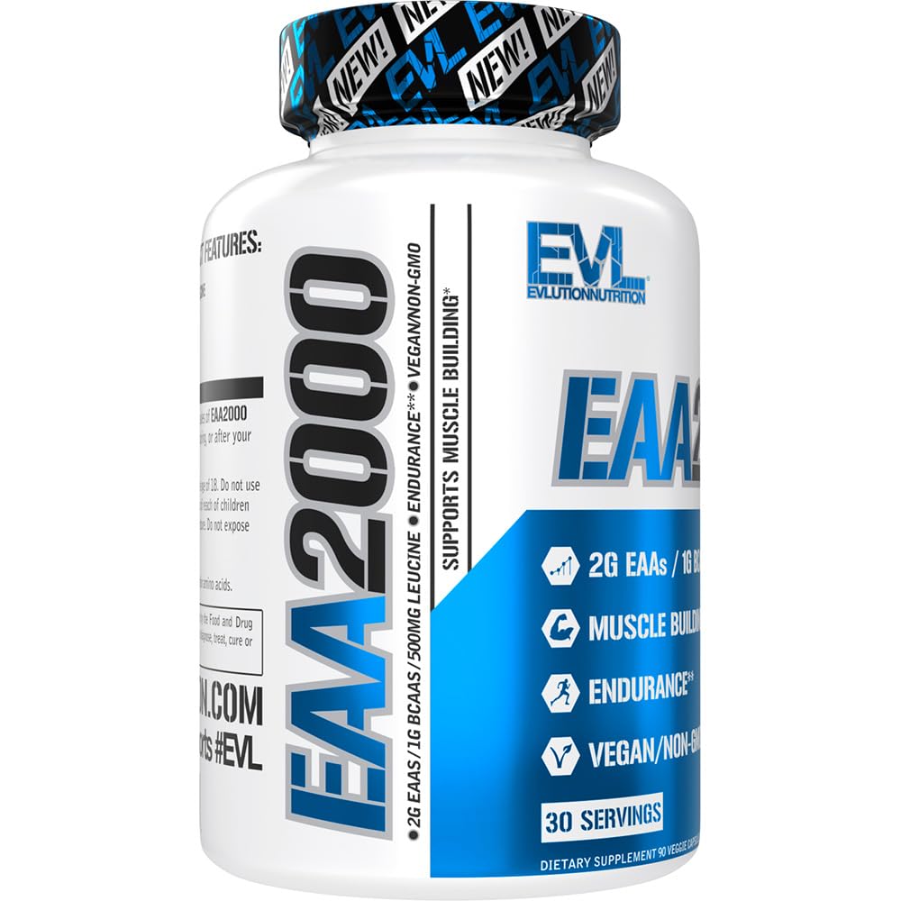 Evlution Nutrition EAA2000 โ Pre & Post Workout Capsules | 2g EAAs + 1g BCAAs | Endurance & Recovery | Pack of 2