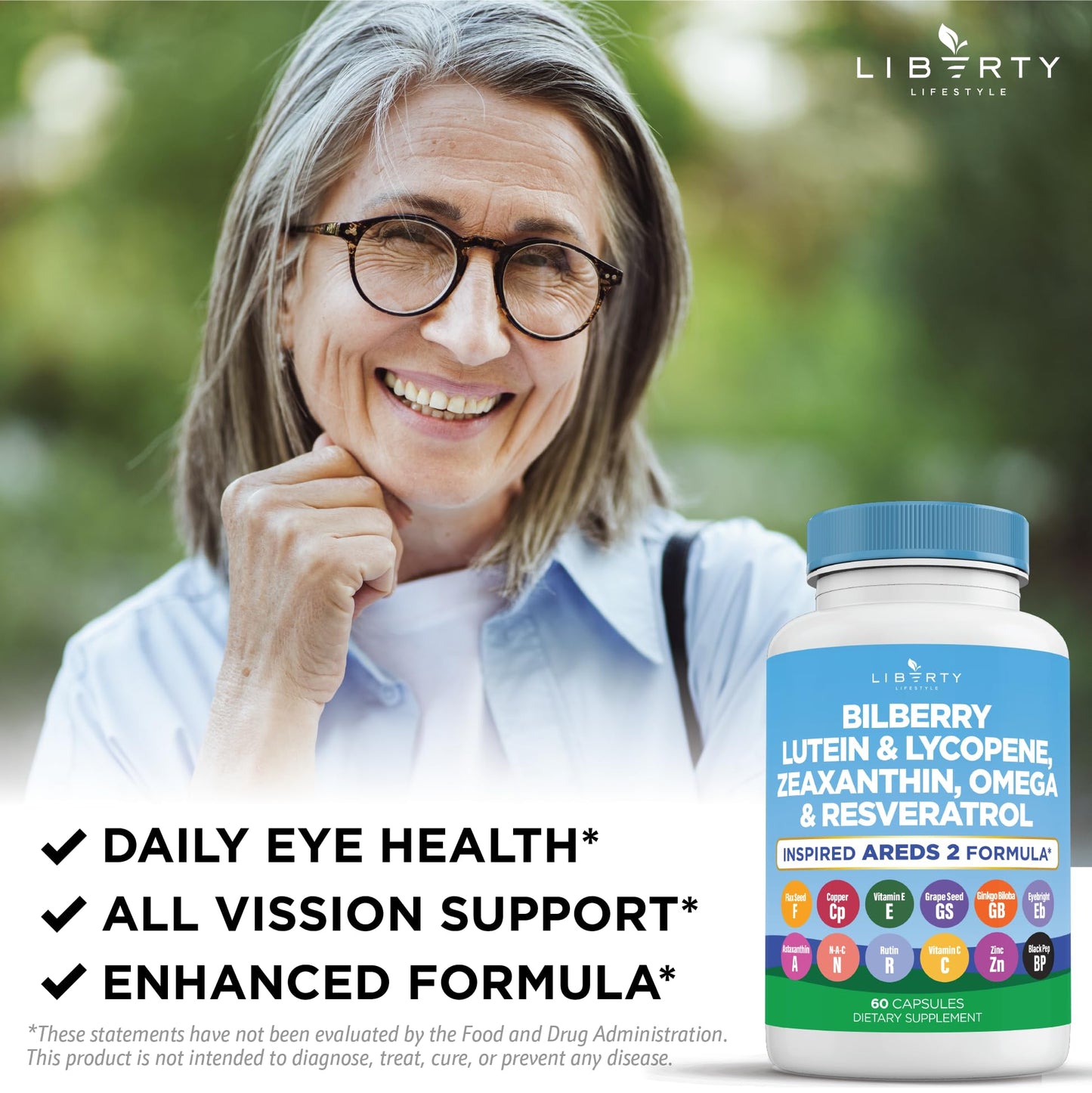 Eye Health Vitamins with Bilberry, Lutein & Zeaxanthin - AREDS2, 180 Caps