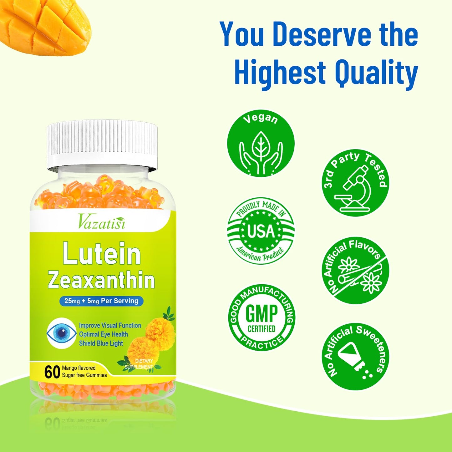 Eye Vitamins Lutein & Zeaxanthin Gummies โ Sugar-Free Mango, 120 Count