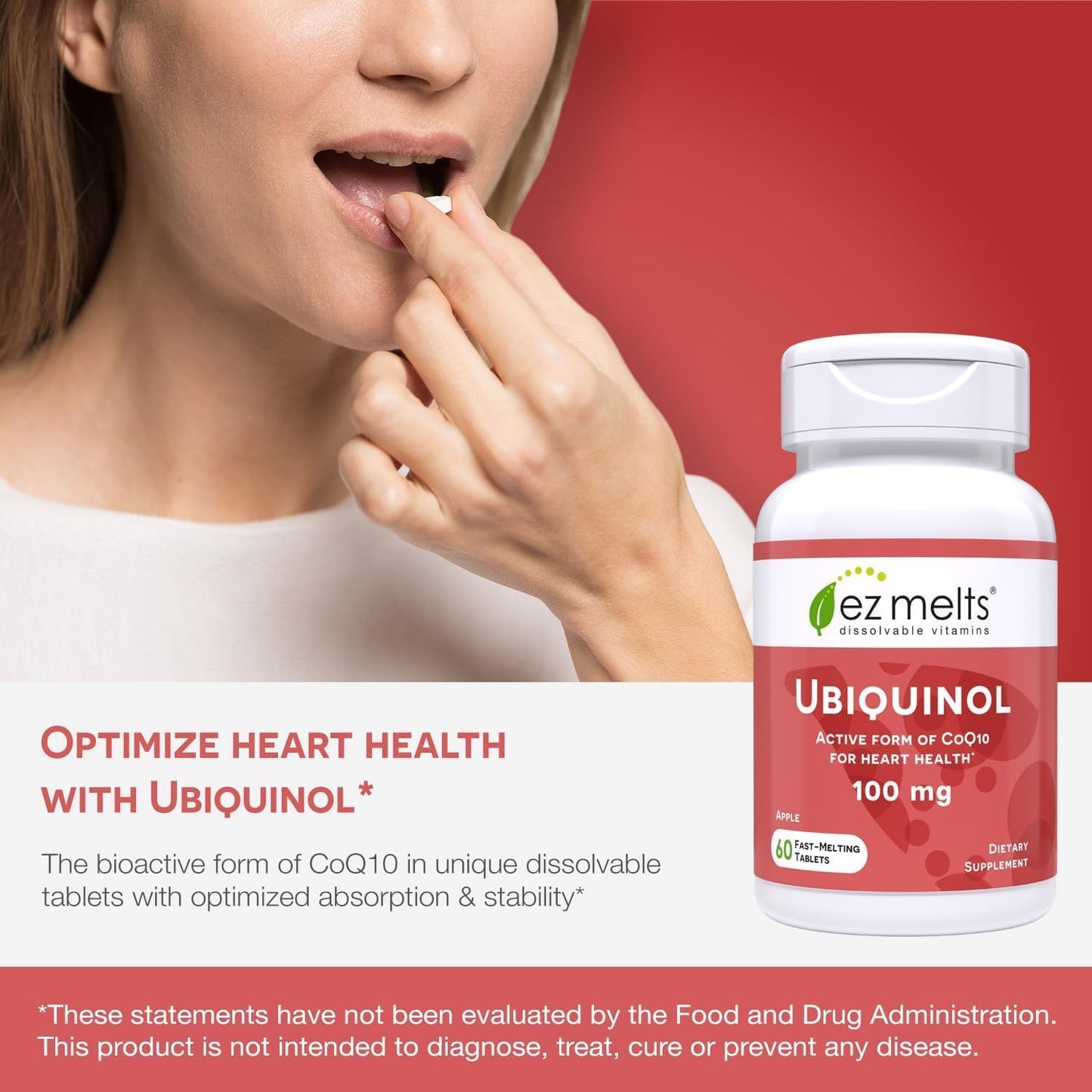 EZ Melts Ubiquinol 100mg โ Dissolvable CoQ10 for Heart Health | Sugar-Free, 2-Month Supply, 1 Pack