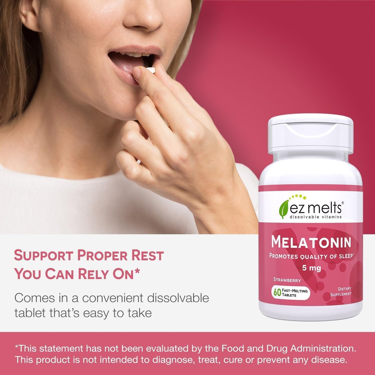 EZ Melts 5mg Melatonin โ Sugar-Free, Strawberry, 2-Pack (2-Month Supply)