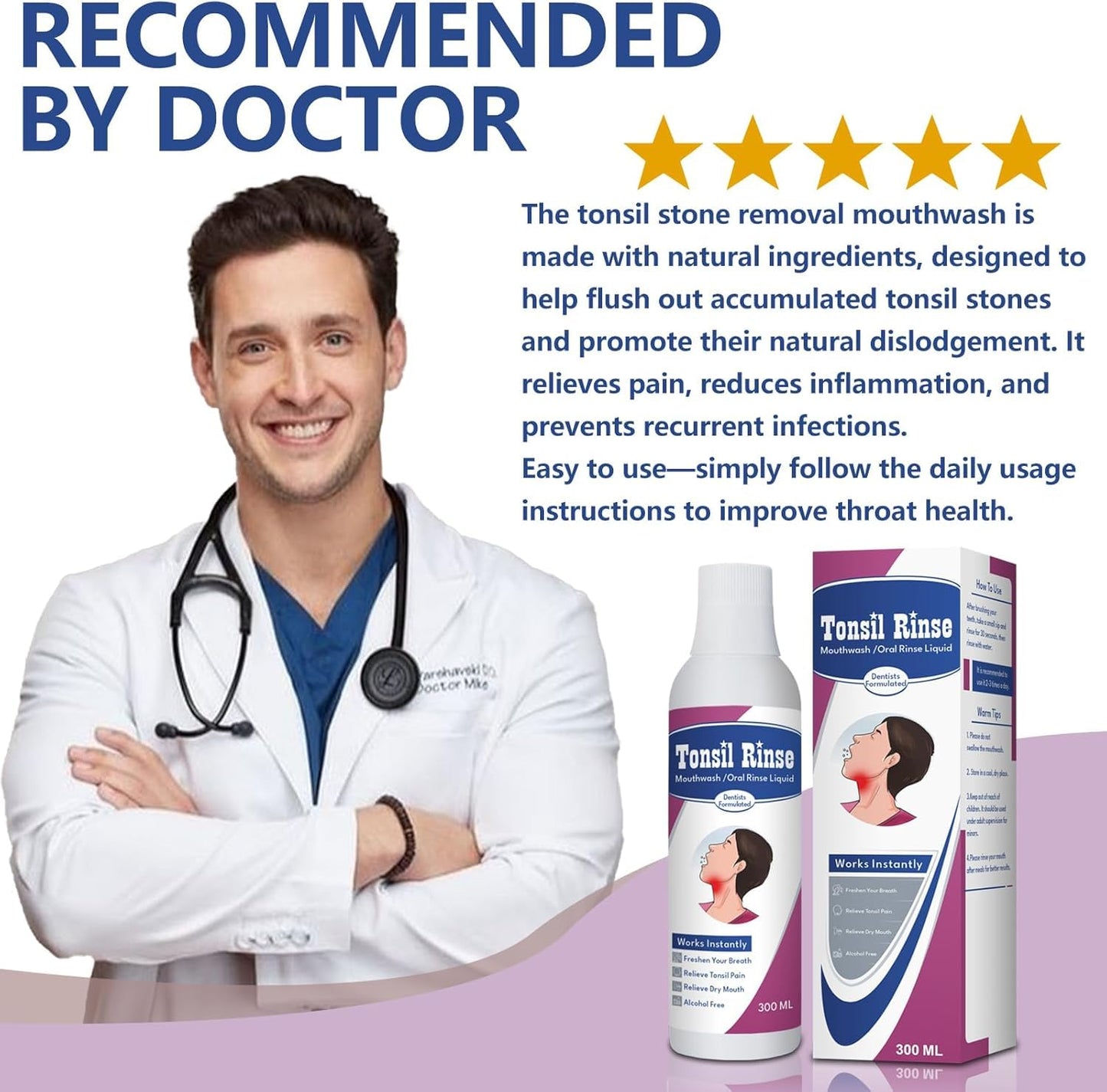 Tonsil Stone Remover with Alcohol-Free Oral Rinse โ 300ml (10.14 fl oz) | Fresh Breath