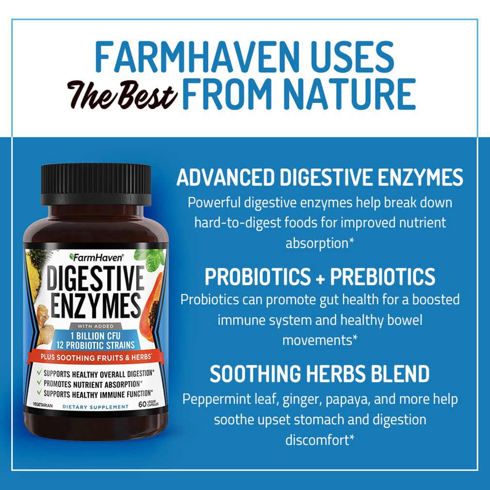 FarmHaven Digestive Enzymes โ 60 Capsules with Probiotics & Herbs