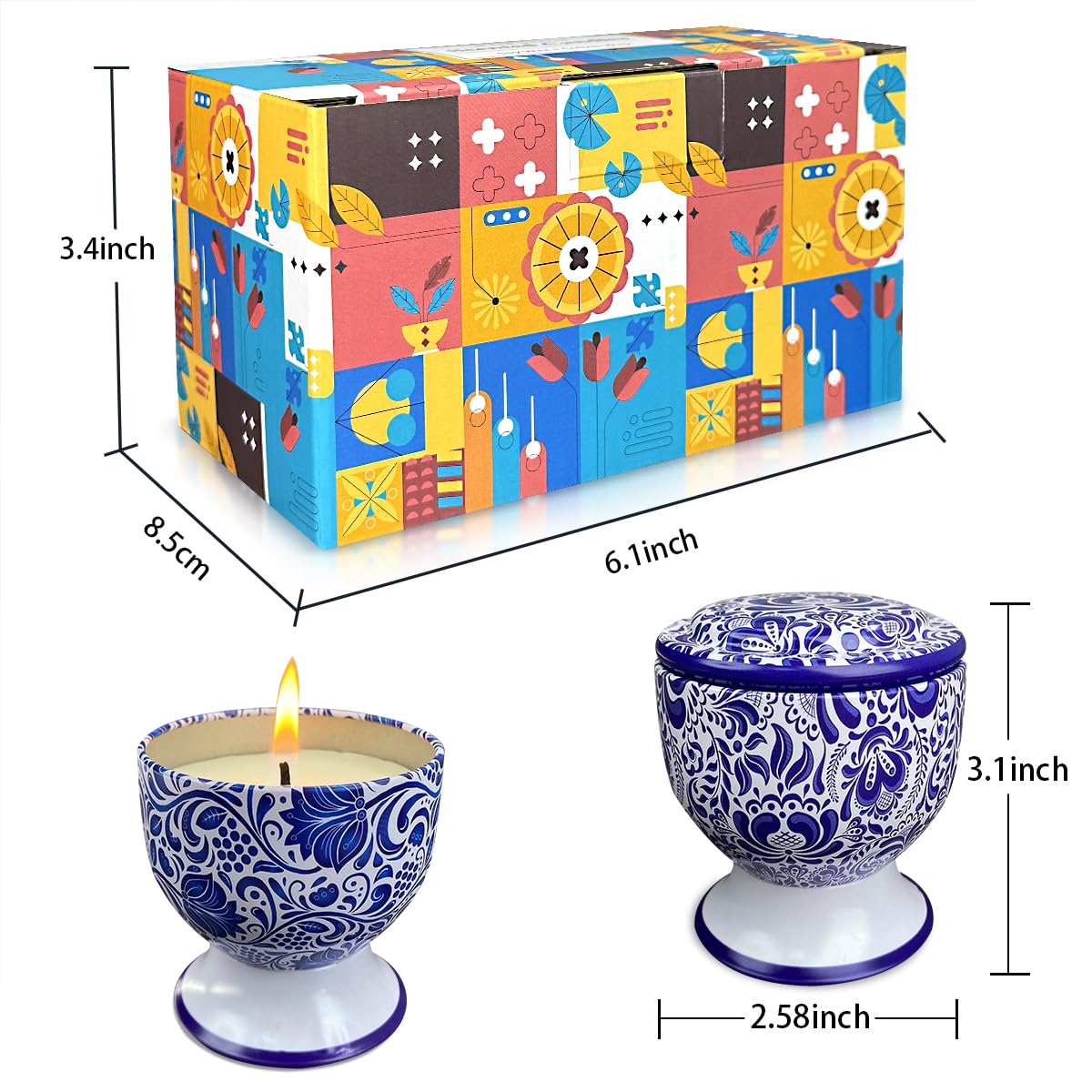 Fasize Home Aromatherapy Candles โ Freesia & Lavender, 2-Pack, 4 oz, Porcelain Pedestal Holders