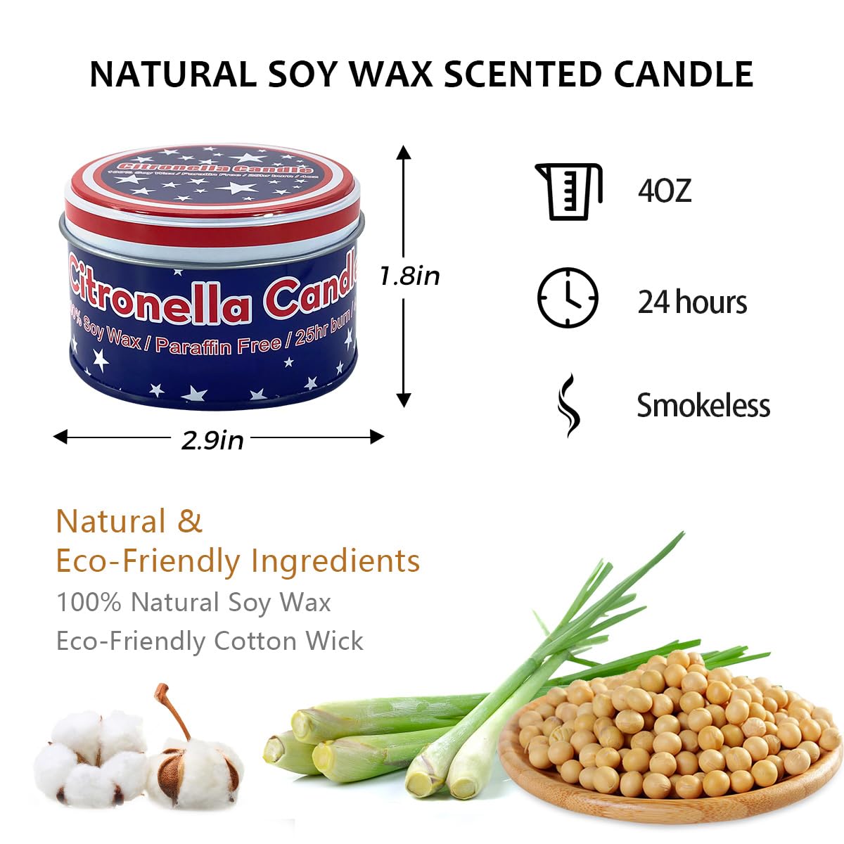 Fasize American Flag Citronella Candles β 4-Pack 4oz Jars for Outdoor Ambiance