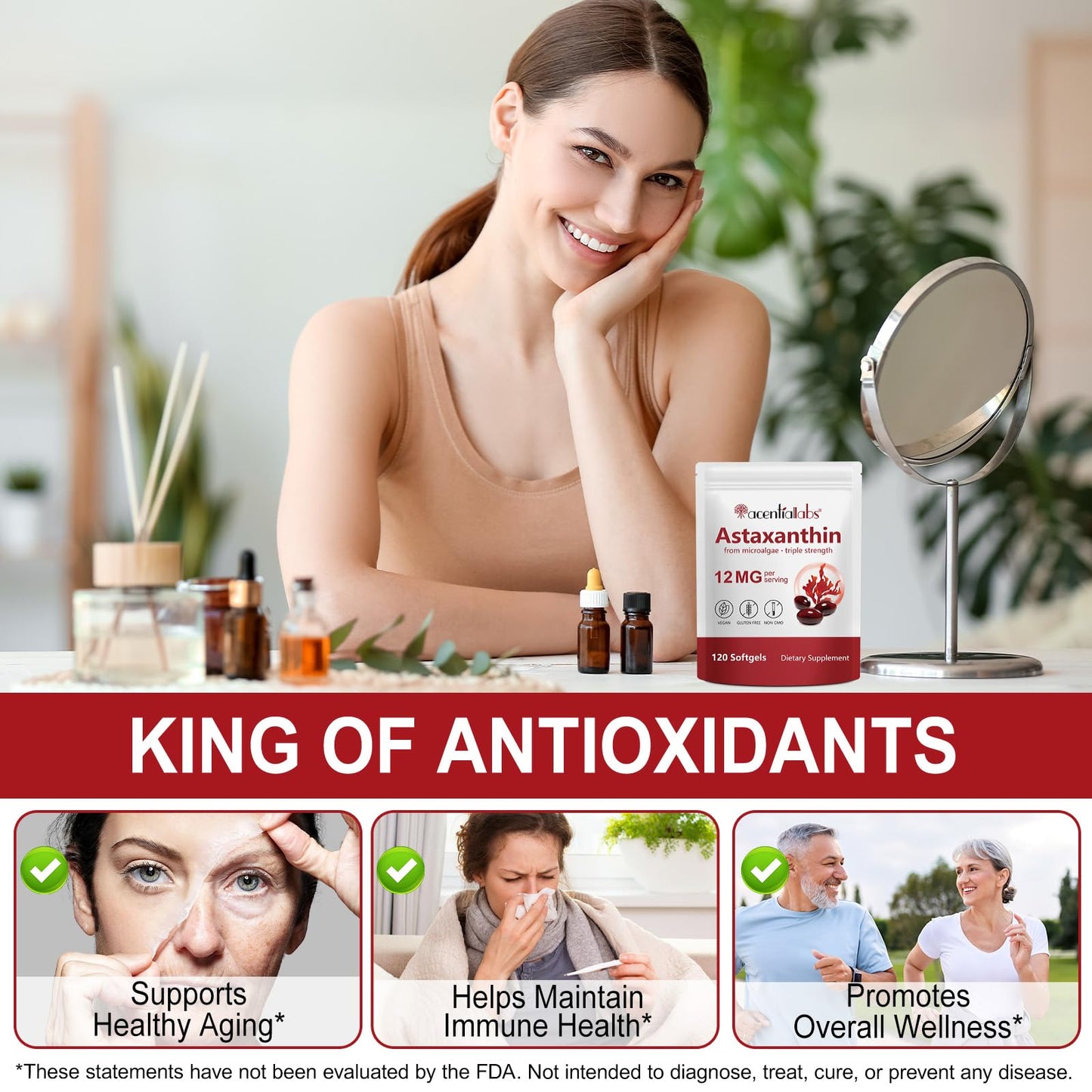 FBGVKJWI Astaxanthin 12mg โ 240 Softgels | Premium Antioxidant & Immune Support