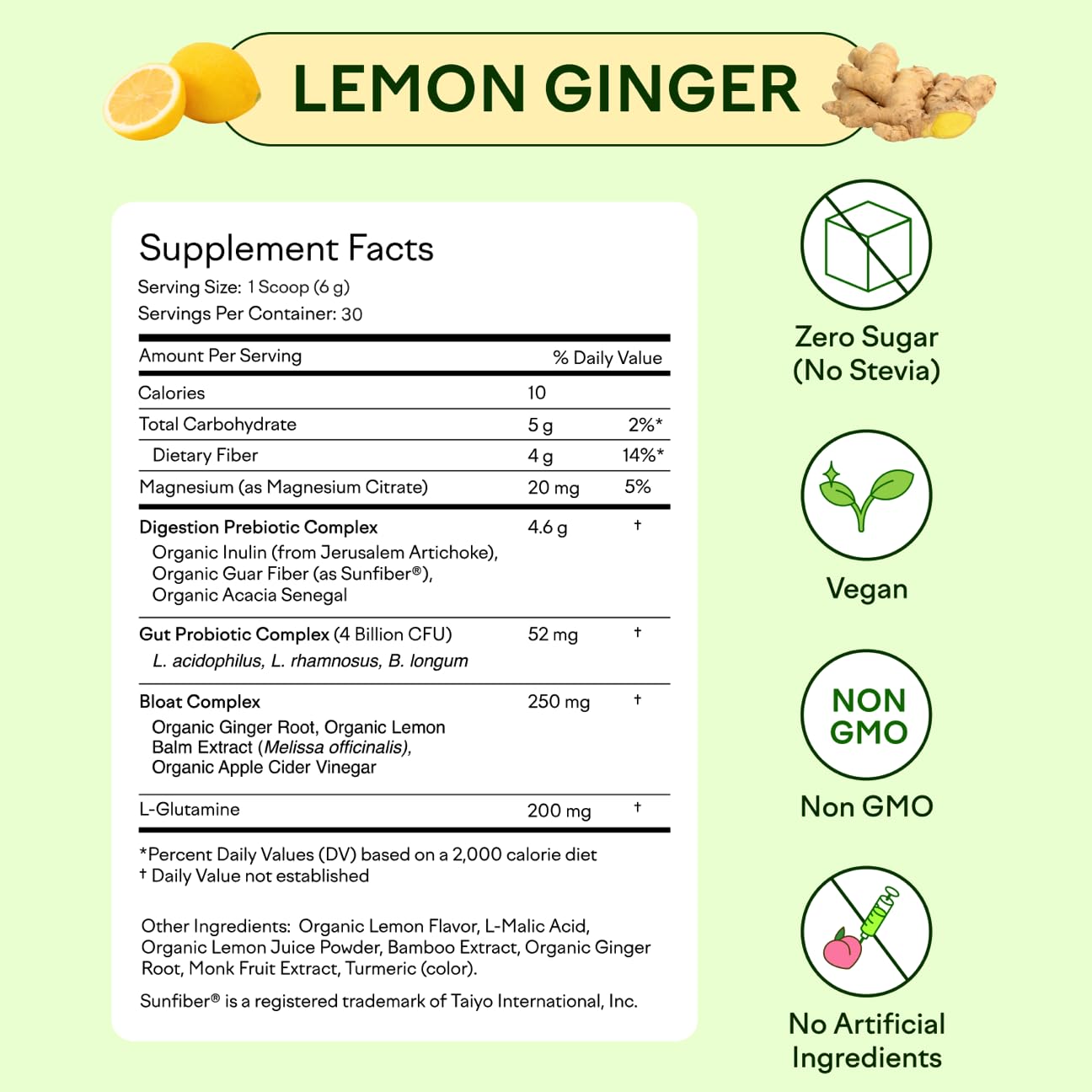 Feel Goods Gut Guardian: Organic Fiber, Probiotic & Prebiotic Powder β Lemon Ginger, Sugar Free, 30 Servings