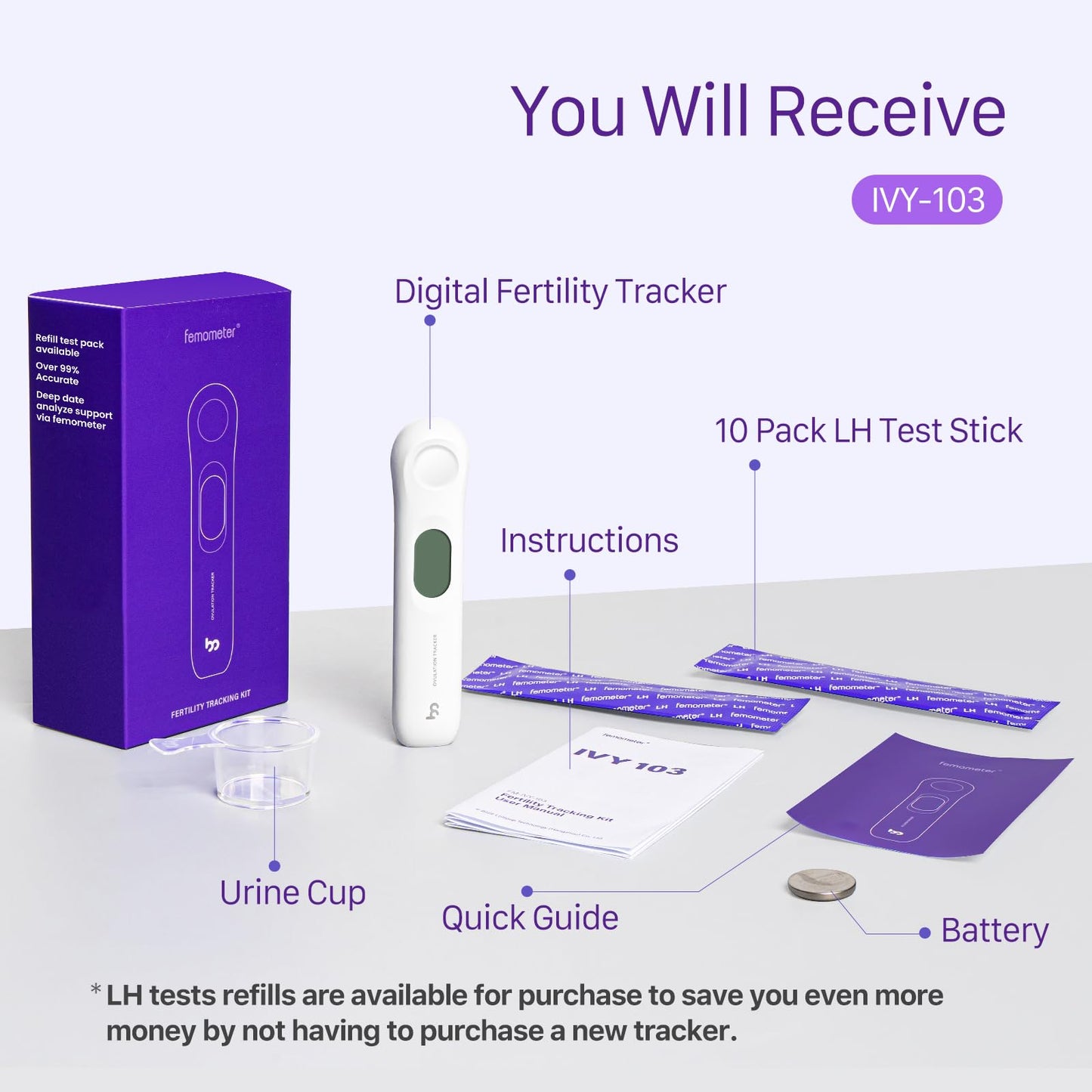 Femometer IVY103 Digital Ovulation Test Kit with App Sync โ 10 LH Tests