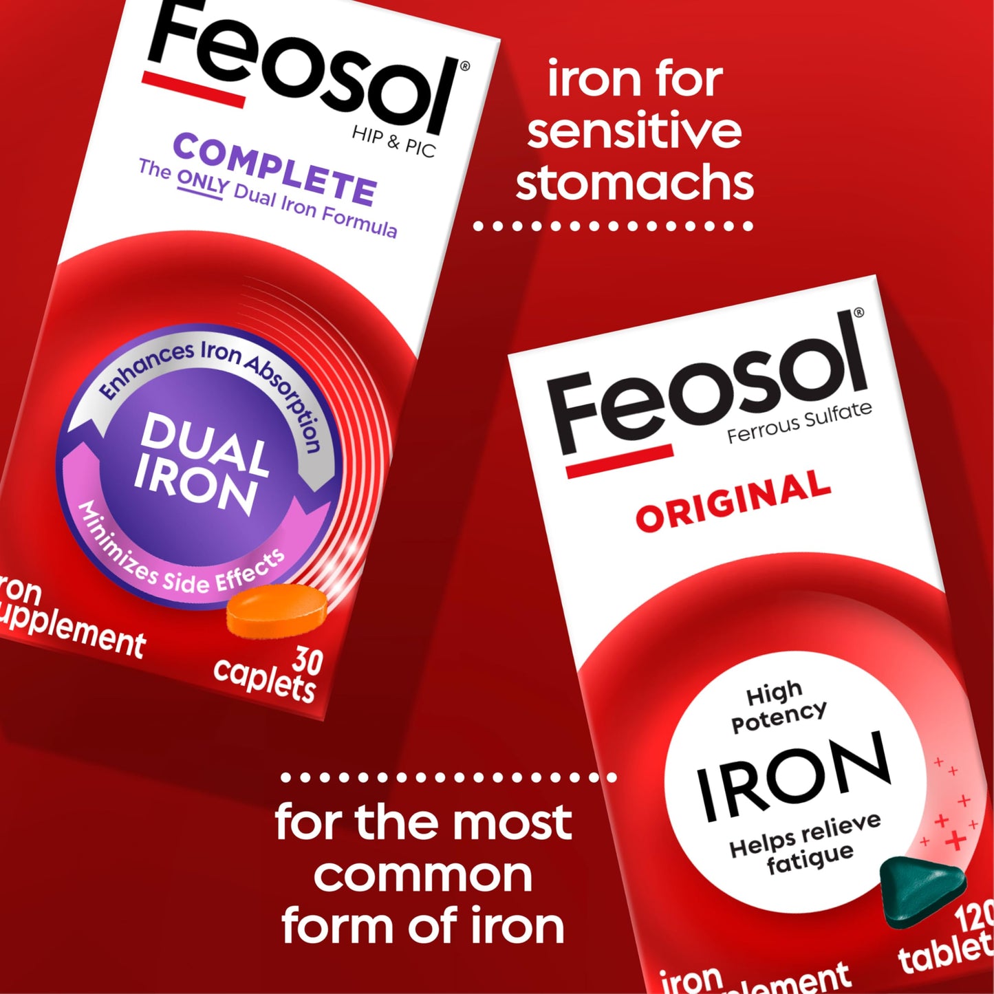 Feosol Complete Iron Supplement Caplets โ Bifera Iron for High Absorption, 28 mg, Made in USA, 30 Count