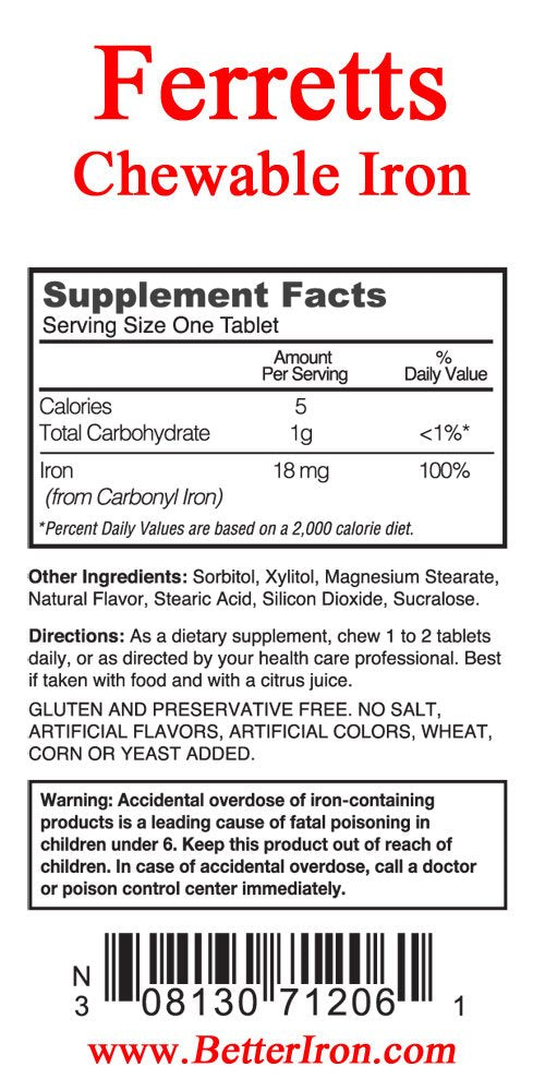 Ferretts Chewable Iron 18mg (Carbonyl Iron) โ 60-Count Lemon-Lime Iron Chewables