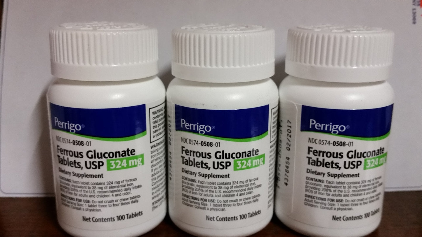 Ferrous Gluconate 324mg – 100 Tablets – 3-Pack | Iron Supplement