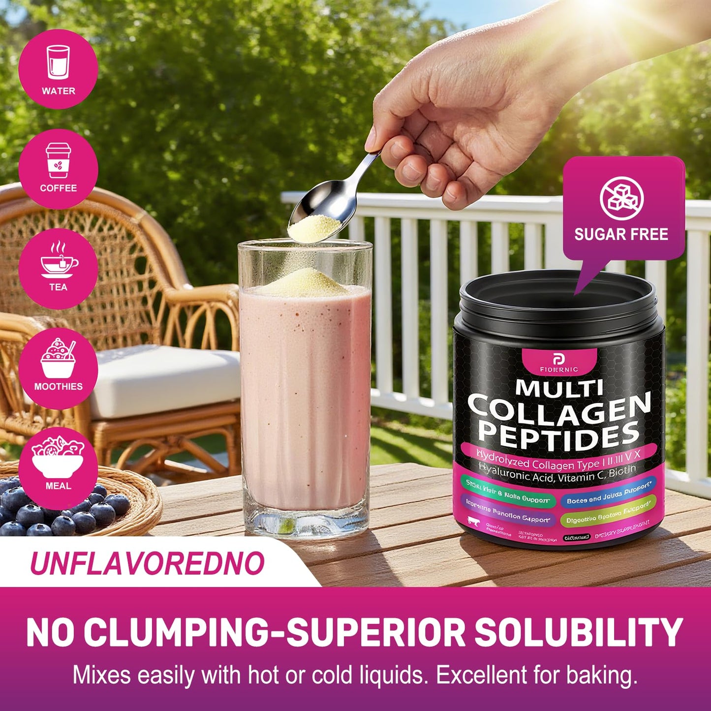 FIDERNIC Multi Collagen Peptides Powder โ Grass-Fed, Unflavored